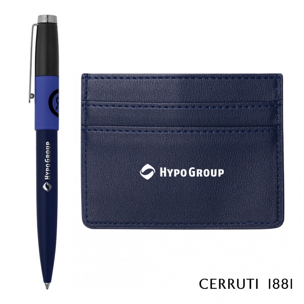 Custom Cerruti 1881 Brick Ballpoint Pen & Card Holder Gift Set - Navy