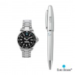 Logo Branded Euro Design Velten Watch/Pen Set - Silver