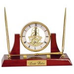 Dario Executive Desk Clock/Pen Set with Logo