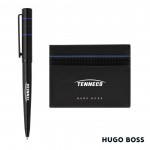 Hugo Boss Gear Card Holder/Ribbon Matrix Ballpoint Pen - Blue Logo Branded