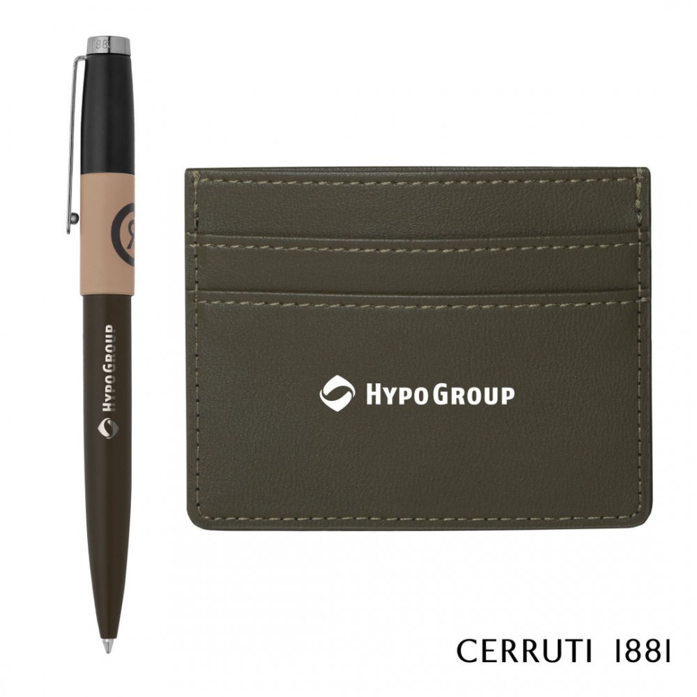 Cerruti 1881 Brick Ballpoint Pen & Card Holder Gift Set - Brown with Logo