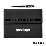 Logo Branded Hugo Boss Ballpoint Pen & A5 Folder Set - Black