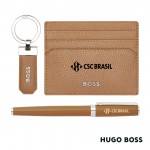 Hugo Boss Fountain Pen, Key Ring & Card Holder Set - Camel with Logo