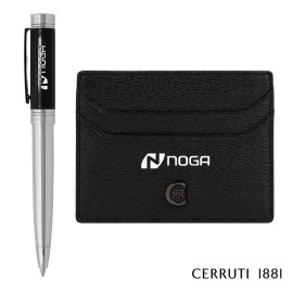 Custom Cerruti 1881 Hamilton Card Holder & Ballpoint Pen Gift Set - Black