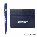 Personalized Cerruti 1881 Brick Card Holder & Block Pen Gift Set - Navy