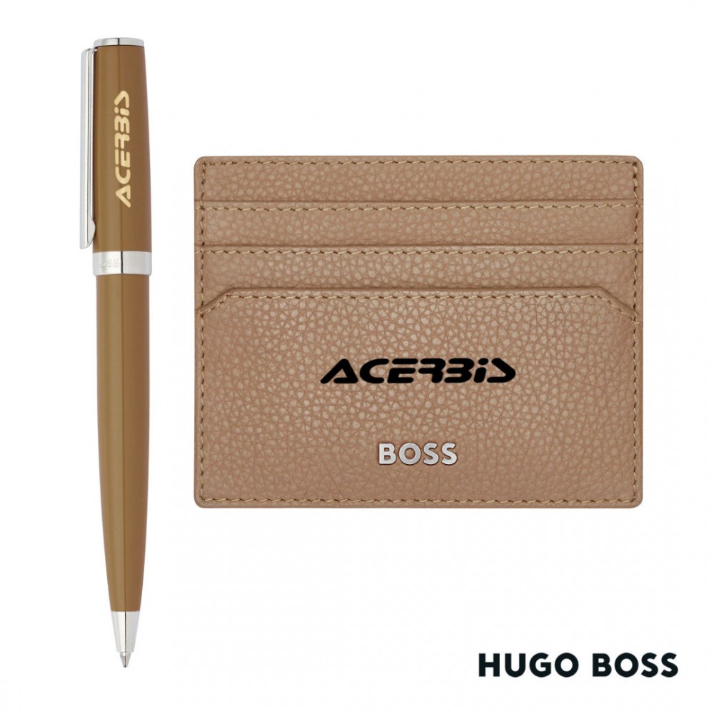 Custom Hugo Boss Ballpoint Pen & Card Holder Set - Camel