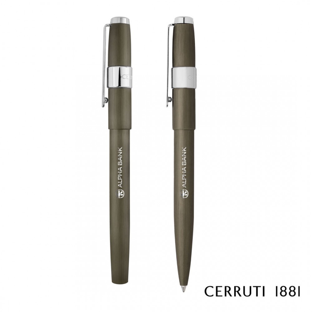 Customized Cerruti 1881 Block Brushed Ballpoint Pen & Fountain Pen Gift Set - Gun