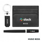 Hugo Boss Rollerball Pen, Key Ring & Card Holder Set - Black with Logo