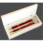 Custom Imprinted JJ Series Red Stylus Pen and Pencil Set in white wood Presentation Gift Box