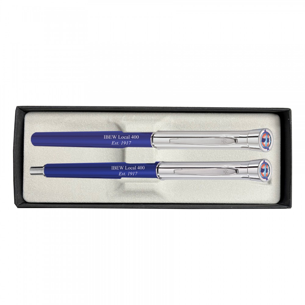 Monogram Collection - Garland USA Made Metal Pen & Pencil Sets | High Gloss/Chrome | Chrome Accents with Logo