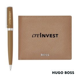 Custom Hugo Boss Ballpoint Pen & Wallet Set - Camel