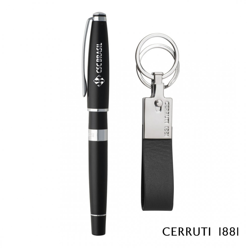 Cerruti 1881 Bicolore Rollerball Pen & Zoon Key Ring Gift Set - Black with Logo