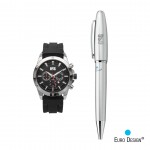 Custom Euro Design Bernau Watch/Pen Set - Silver