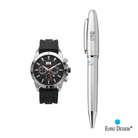 Custom Euro Design Bernau Watch/Pen Set - Silver