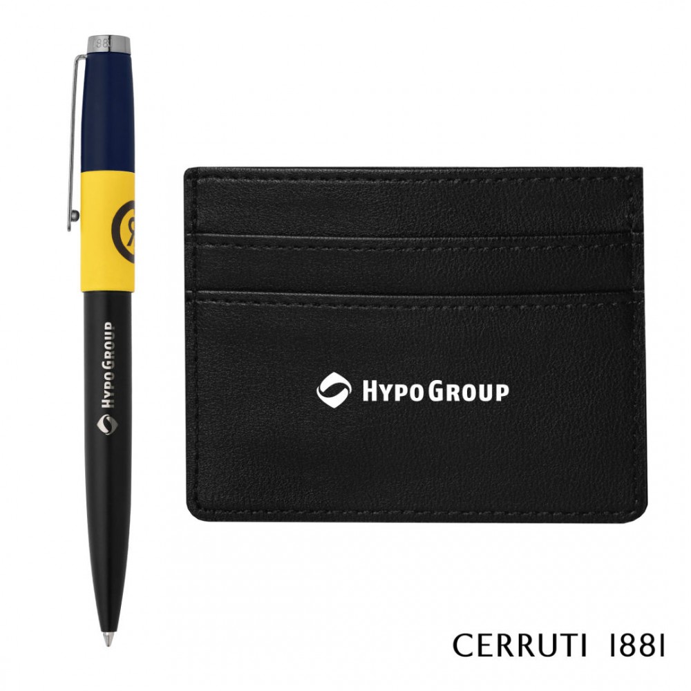 Customized Cerruti 1881 Brick Ballpoint Pen & Card Holder Gift Set - Black