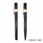 Cerruti 1881 Block Brushed Ballpoint Pen & Rollerball Pen Gift Set- Black with Logo