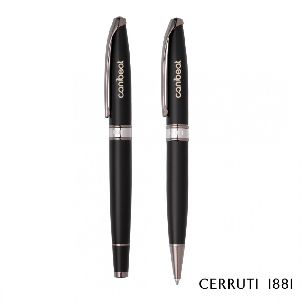 Personalized Cerruti 1881 Abbey Ballpoint & Rollerball Pen Gift Set - Matte Black