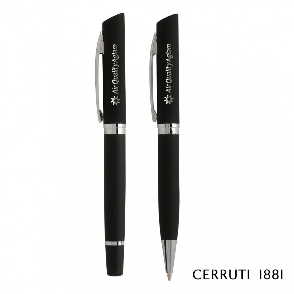 Custom Cerruti 1881 Soft Ballpoint Pen & Rollerball Pen Gift Set - Black