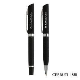 Custom Cerruti 1881 Soft Ballpoint Pen & Rollerball Pen Gift Set - Black