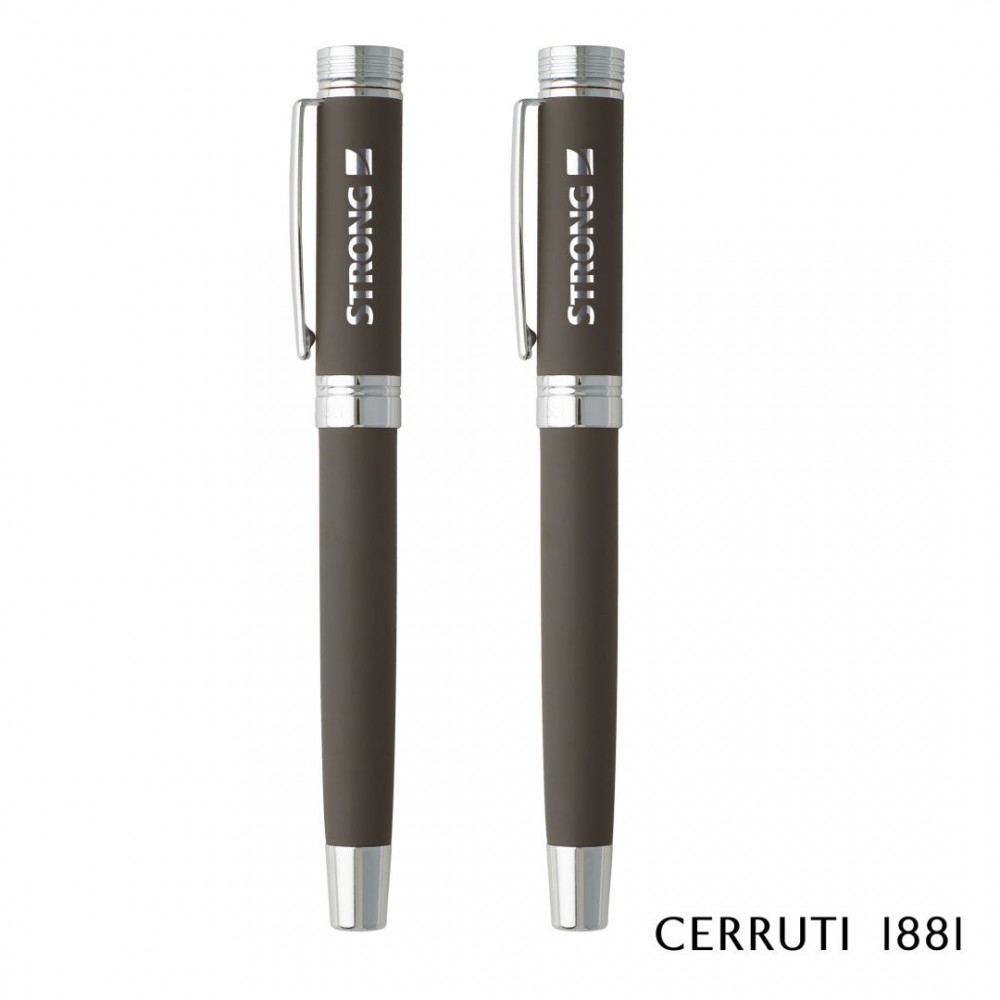 Cerruti 1881 Zoom Rollerball & Fountain Pen Gift Set - Taupe with Logo