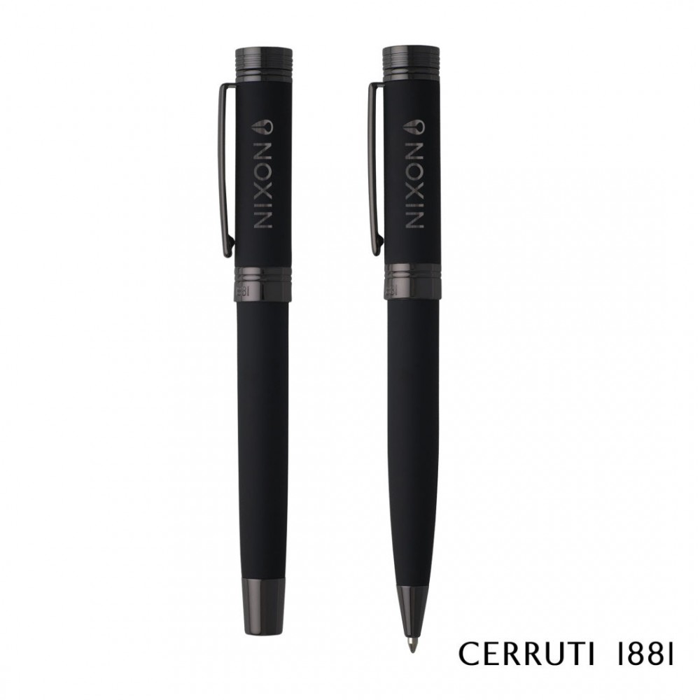 Logo Branded Cerruti 1881 Zoom Ballpoint & Fountain Pen Gift Set - Black