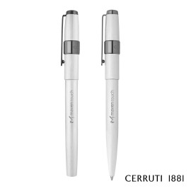 Customized Cerruti 1881 Block Brushed Ballpoint Pen & Rollerball Pen Gift Set- Chrome