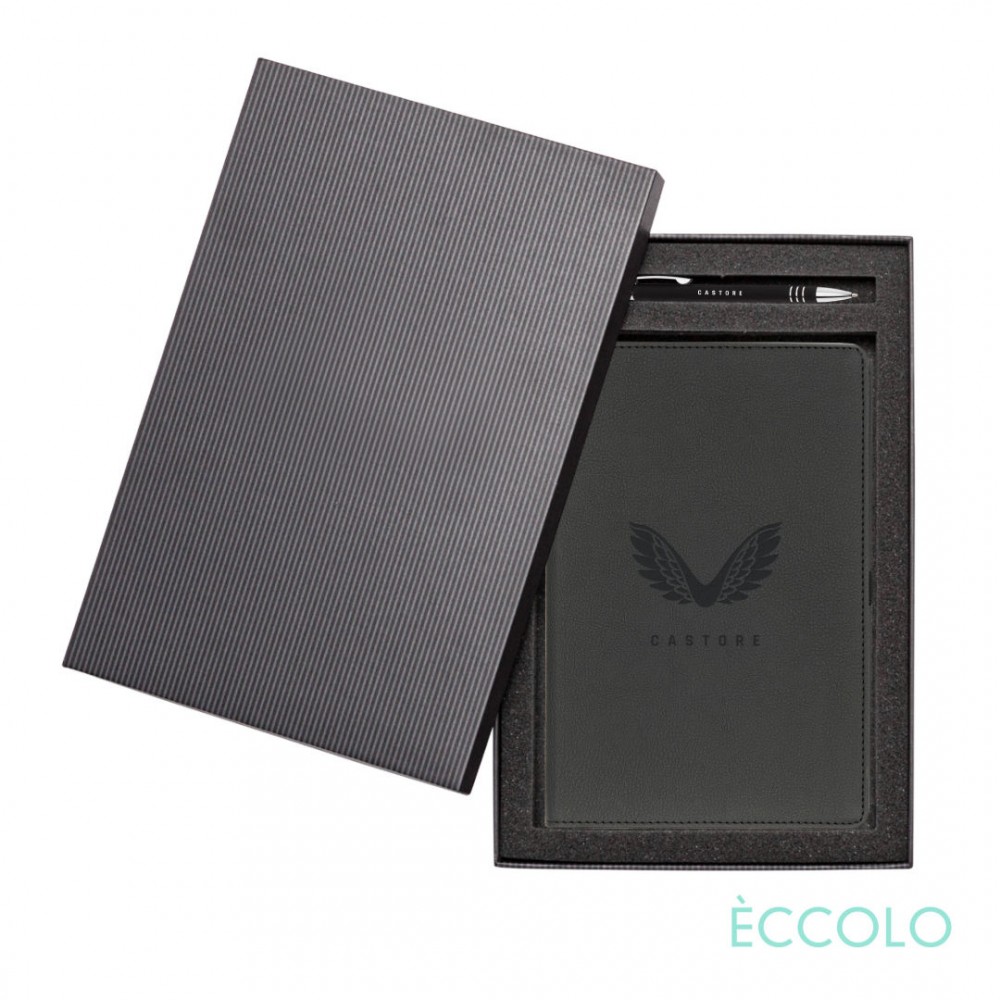 Promotional Eccolo Two Step Journal/Venino Pen Gift Set - (M) Black