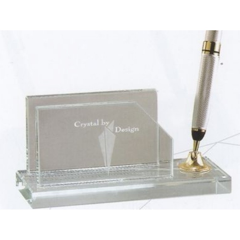 Jade Glass Pen Set w/Business Card Holder & 1 Silver Pen Custom Printed