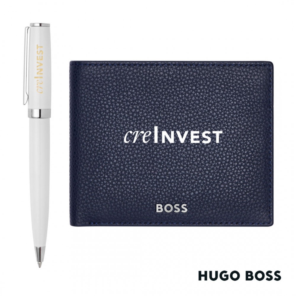 Promotional Hugo Boss Ballpoint Pen & Wallet Set - Navy