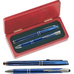Mercury II Blue Stylus Pen and Roller Pen Gift Set in Rosewood Gift Box Custom Printed