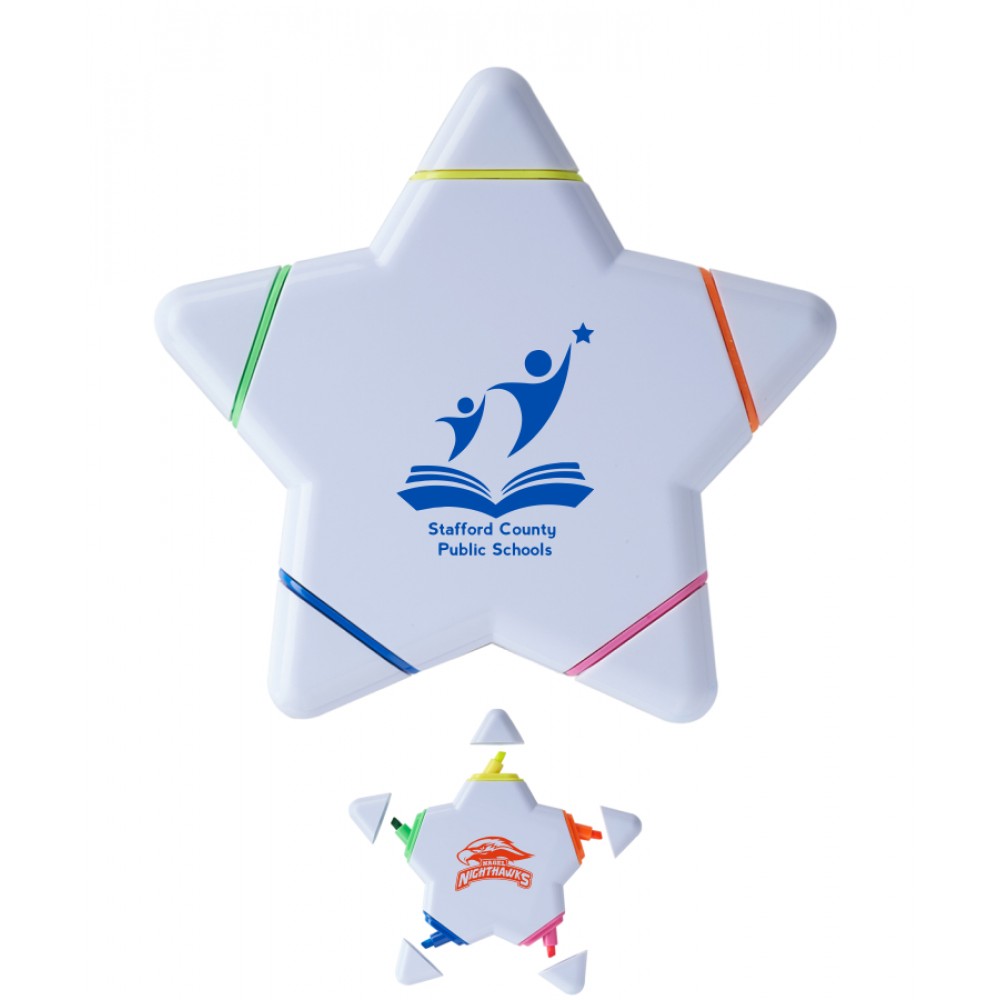 Multi-Color Star Highlighter - Star Highlighter - 5 Color with Logo