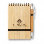 Bamboo Wire-bound Notepad w/ Bamboo Pen Custom Engraved