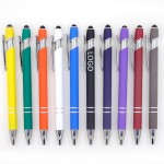 Custom Imprinted Rainbow Rubberized Soft Touch Ballpoint Pen with Stylus Tip a stylish