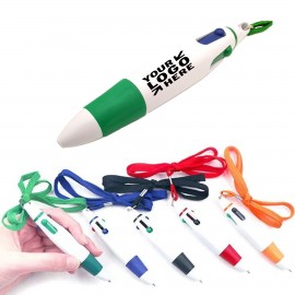 Logo Branded 4 Color Ballpoint Pen With Lanyard