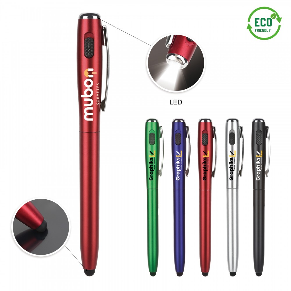 Logo Branded 3-In1 LED Flashlight Stylus Pen