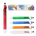 Logo Branded 4 Color Ballpoint Pen With Stylus Phone Holder