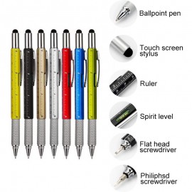 Custom Imprinted 6-in-1 Multifunctional Tool Stylus Ballpoint Pen w/Spirit Level & Ruler & Screwdriver