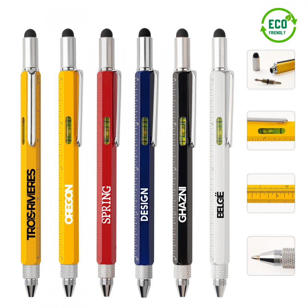 6 in 1 Multi Functional Stylus Tool Pen Custom Imprinted