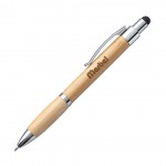 Custom Imprinted Kafza Bamboo Pen with Stylus - Silver