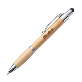 Custom Imprinted Kafza Bamboo Pen with Stylus - Silver