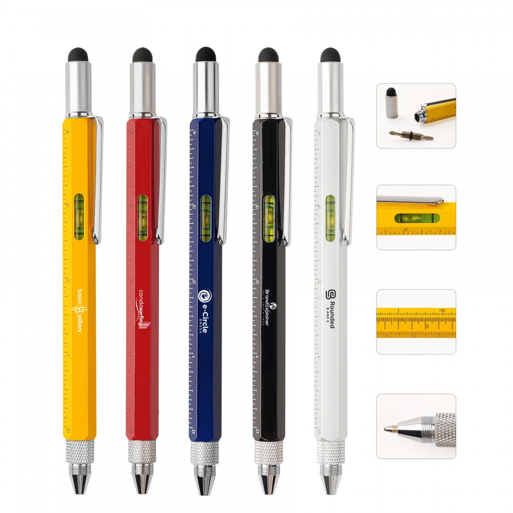 Logo Branded 6-In-1 Multi Functional Stylus Tool pen