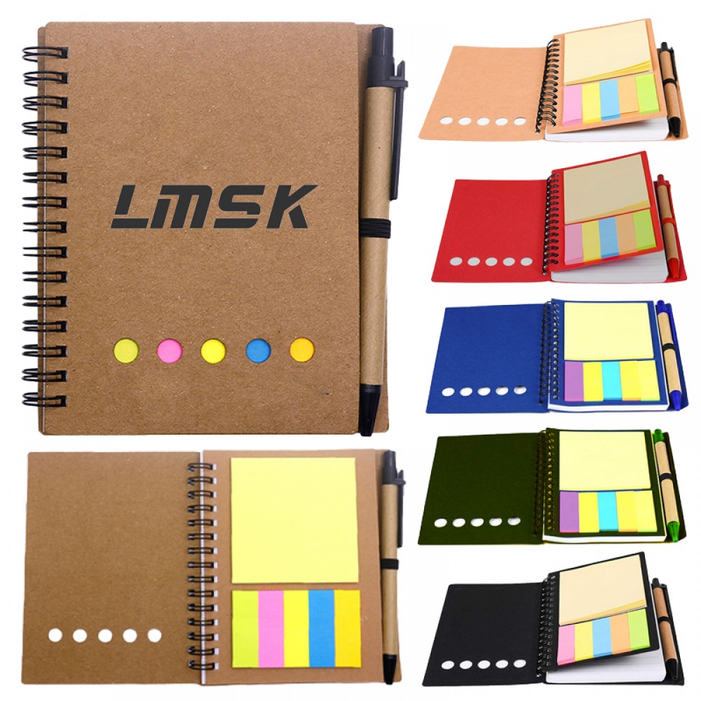 ECO Notebook W/Sticky Flags Pen Custom Engraved