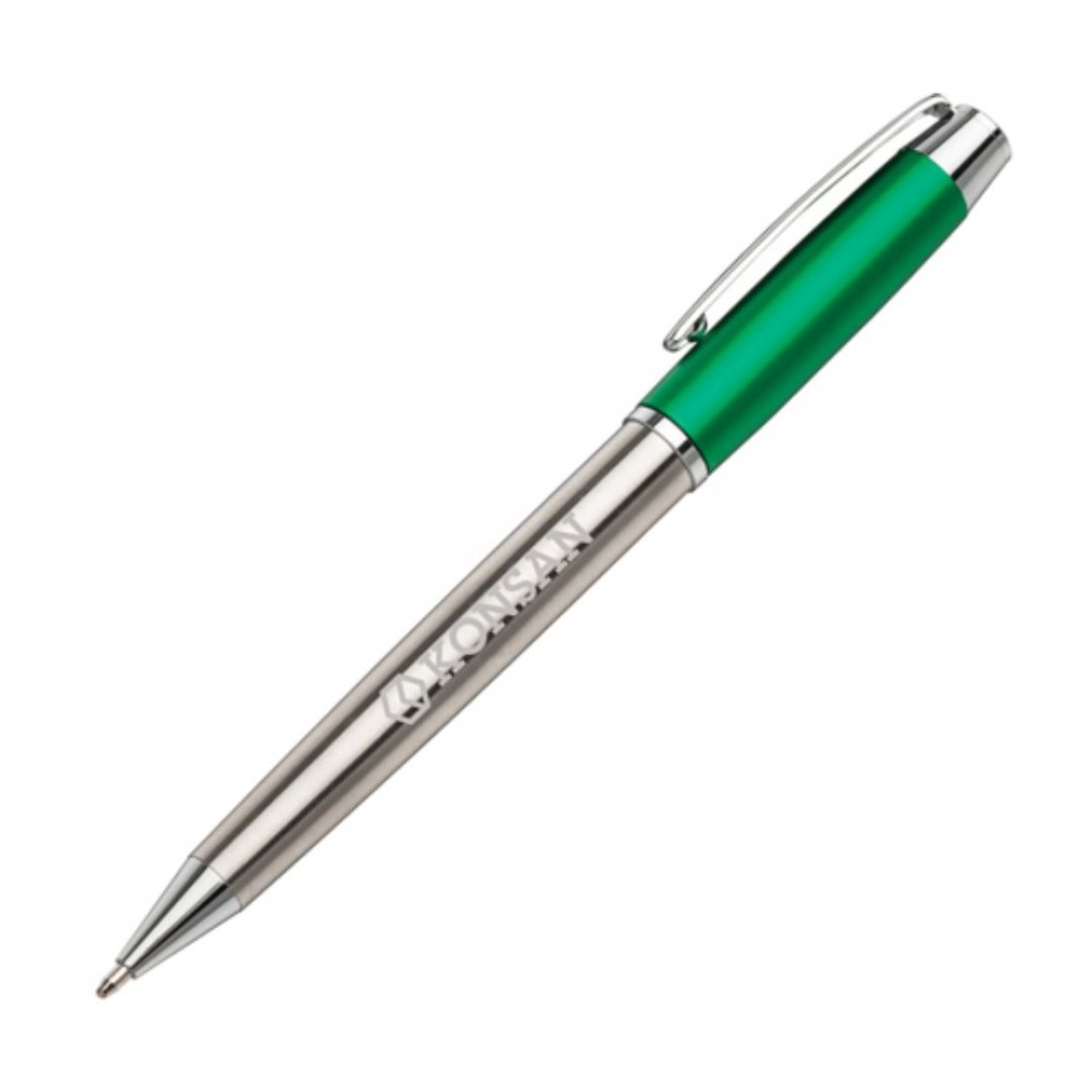 Custom Imprinted St Lucia Brushed S/Steel Pen - Green