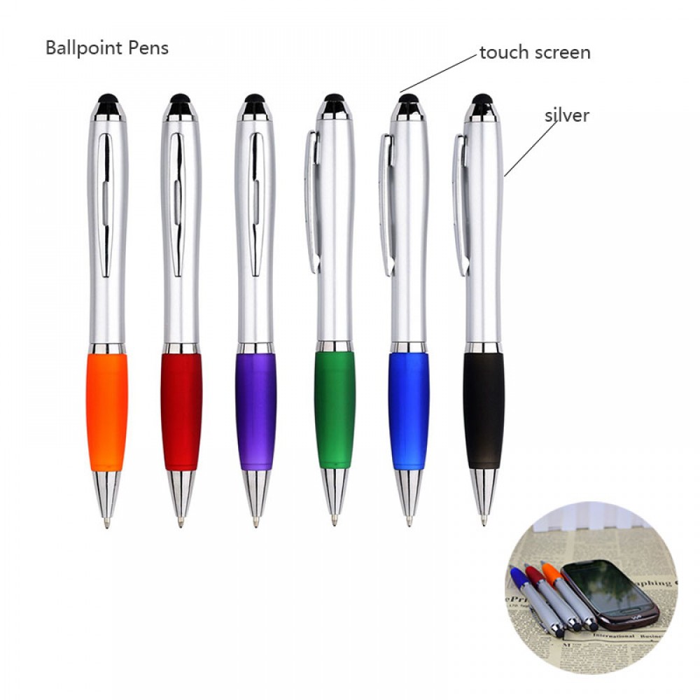 Custom Engraved 2-in-1 Click Action Plastic Universal Touch Screen Ballpoint Pen With Stylus & Rubber Grip Section