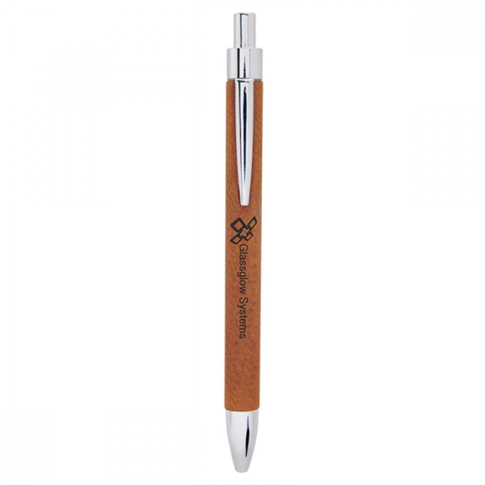 Saddle Brown/Black Leatherette Pen Custom Imprinted