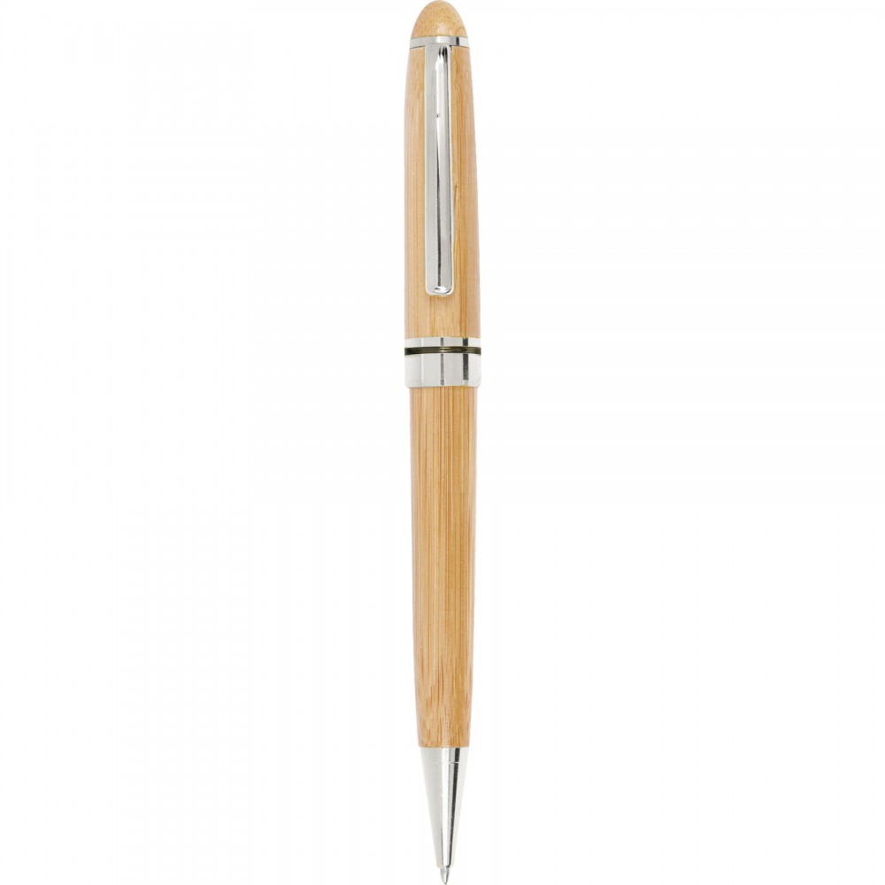 Custom Engraved Silver Solstia Bamboo Twist Ballpoint Pen