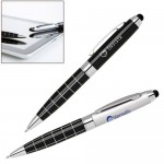 Classic Grid Barrel Ballpoint Pen with Capacitive Stylus Custom Engraved