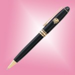 Custom Engraved Ebony Brass Ball Point Pen - Black w/Gold Accent