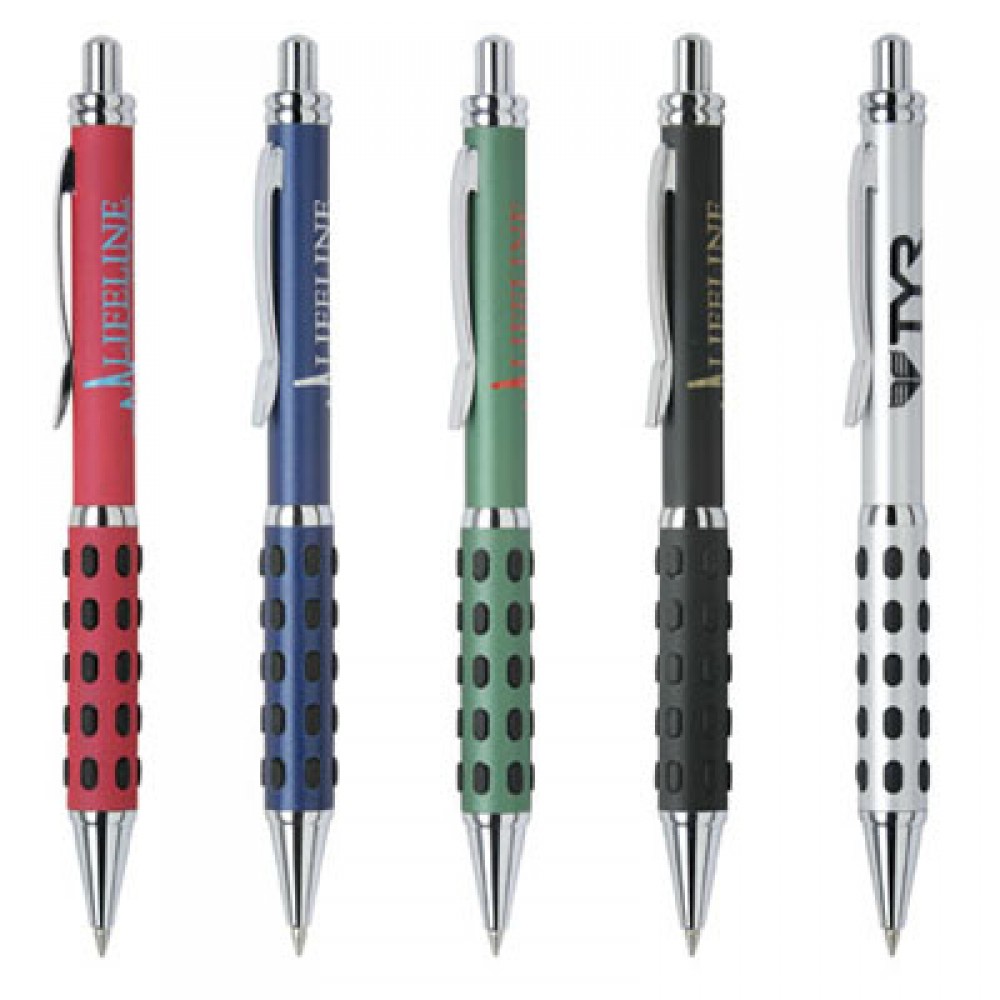 Custom Engraved Metal Click Action Ballpoint Pen with Dotted Rubber Grip