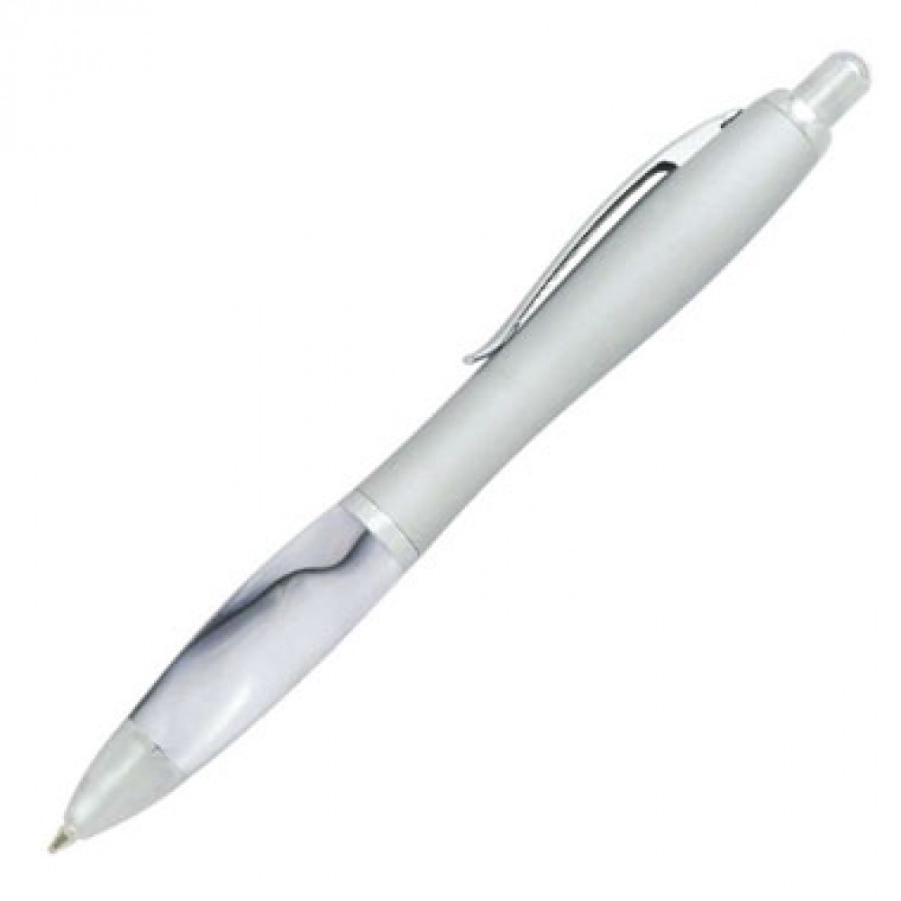 Curved Silver Pen with Marbleized Grip - Silver (ENGRAVED) Custom Engraved